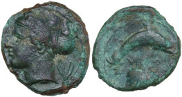 Sicily. Syracuse. AE 16 mm, c. 415-405 BC. Engraved by Phrygillos under the Second Democracy. Obv. Head of Arethousa left, wearing sphendone; behind, ...