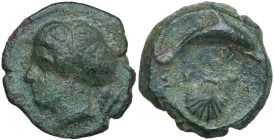 Sicily. Syracuse. Dionysos I (406-367 BC). AE 16 mm. c. 415-405 BC. Obv. Head of Arethusa left, wearing necklace, hair bound in ampyx and sphendone; o...