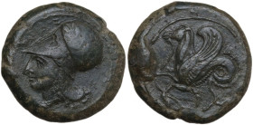 Sicily. Syracuse. Dionysos I to Dionysos II. AE 19.5 mm, c. 375-344 BC. Obv. Head of Athena in Corinthian helmet left. Rev. Hippocamp swimming left. H...