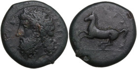 Sicily. Syracuse. Timoleon (334-336 BC). AE Dilitron. Timoleontic Symmachy coinage, c. 339/8-334 BC. Obv. Laureate head of Zeus Eleutherios left. Rev....