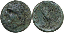 Sicily. Syracuse. AE 22 mm, c. 287-278 BC. Struck under Hiketas. Obv. Laureate head of Zeus Hellanios left. Rev. Eagle with spread wings standing left...