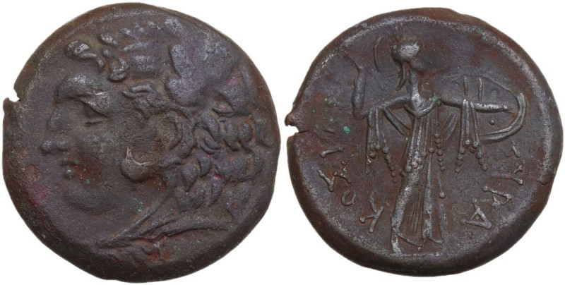 Sicily. Syracuse. Pyrrhos (278-276 BC). AE Litra. Obv. Head of Herakles left, we...