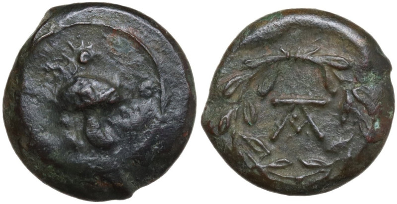 Sicily. Tauromenion. Campanian Mercenaries. AE 13 mm, c. 392-358 BC. Obv. Phrygi...