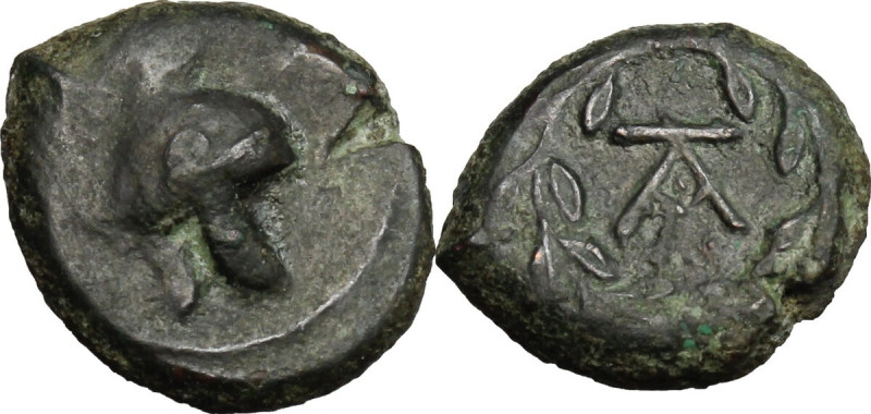 Sicily. Tauromenion. Campanian Mercenaries. AE 13 mm, c. 392-358 BC. Obv. Phrygi...