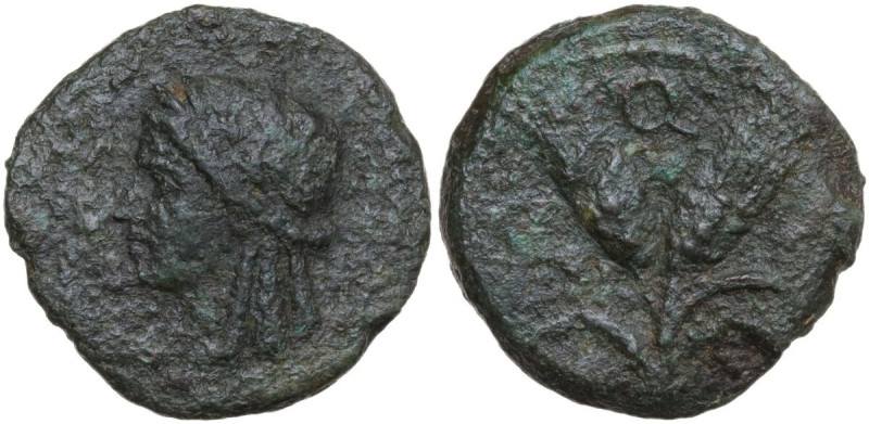 Sicily. Uncertain mint. Under roman rule. AE 16.5 mm, c. 204-190 BC. Obv. Laurea...