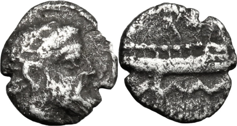 Greek Asia. Phoenicia, Arados. AR Obol, 380-350 BC. Obv. Bearded head right, lau...