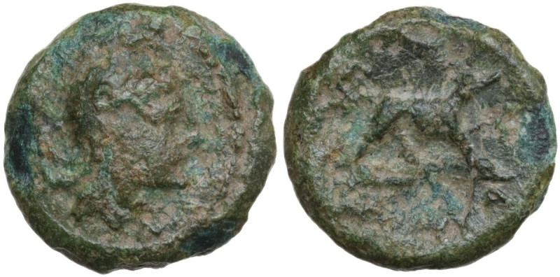 Anonymous. AE Half-bronze, c. 234-231 BC. Obv. Head of Roma right, wearing Phryg...