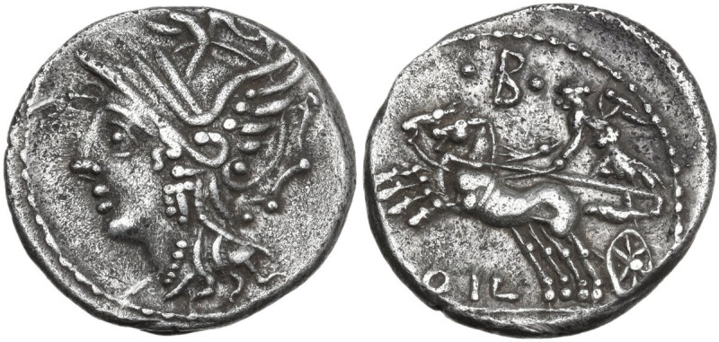 C. Coelius Caldus. Denarius, 104 BC. Obv. Helmeted head of Roma left. Rev. Victo...