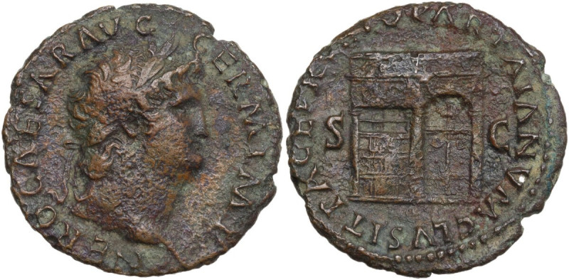 Nero (54-68). AE As, Rome mint, 62-68. Obv. NERO CAESAR AVG GERM IMP. Head of Ne...