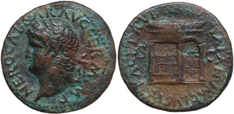 Nero (54-68). AE As, Rome mint, 62-68. Obv. NERO CAESAR AVG GERM IMP. Head of Ne...