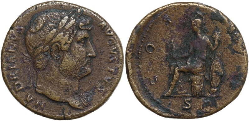 Hadrian (117-138). AE Sestertius, Rome mint, 128-129. Obv. HADRIANVS AVGVSTVS P ...