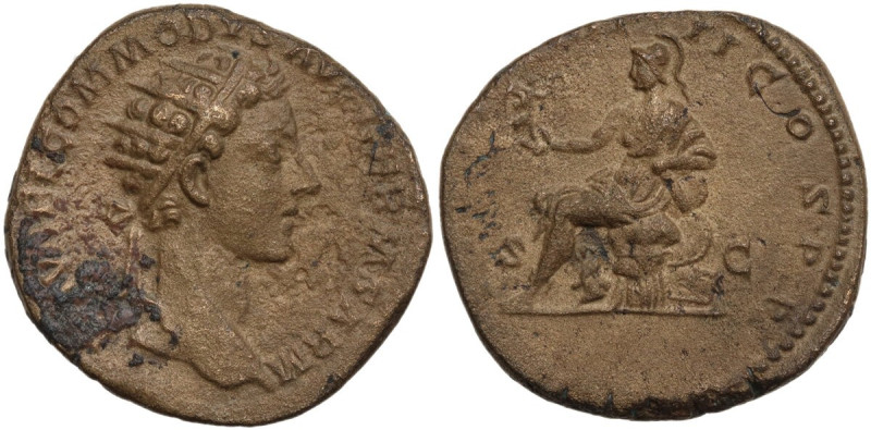 Commodus as Augustus with M. Aurelius (177-180). Dupondius. Obv. Radiate bust ri...