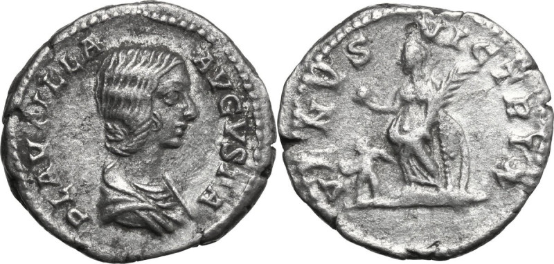 Plautilla (died 212 AD). AR Denarius, 202-205. Obv. Bust right, draped. Rev. Ven...