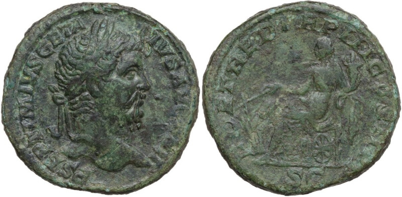 Geta (209-212). AE Sestertius, circa 211. Obv. Head right, laureate. Rev. Fortun...