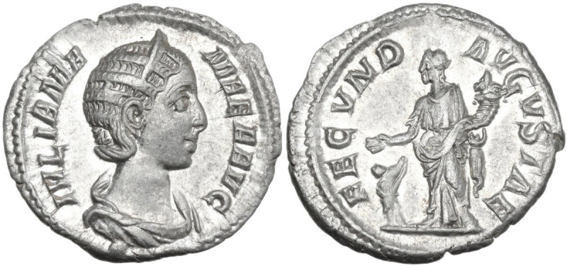 Julia Mamaea (died 235 AD). AR Denarius, 225-235. Obv. Bust right, diademed, dra...