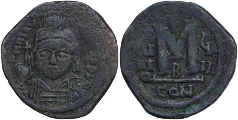 Maurice Tiberius (582-602). AE Follis. Constantinople mint, 2nd officina. Dated ...