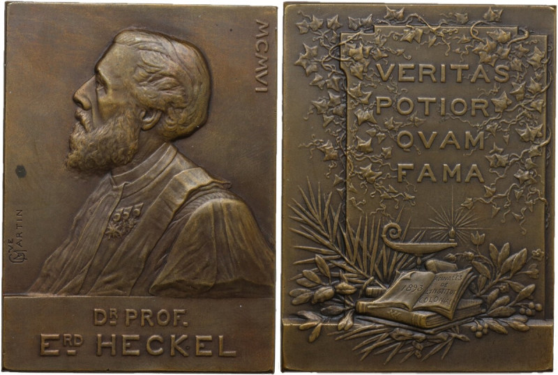 France. Eduard Heckel (1843-1916), doctor and botanist. AE Plaquette 1906. AE. O...