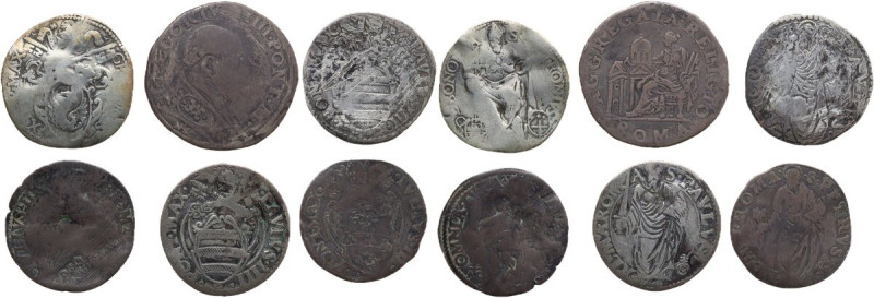 Italy. Multiple lot of six (6) AR papal coins to be sorted (1) testone and (5) g...