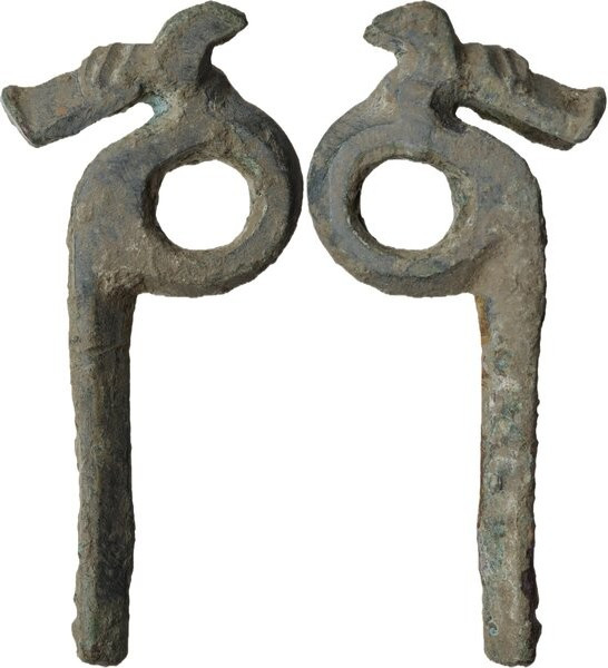 Bronze decorative element with animal head and big loop. Migration Period to Med...