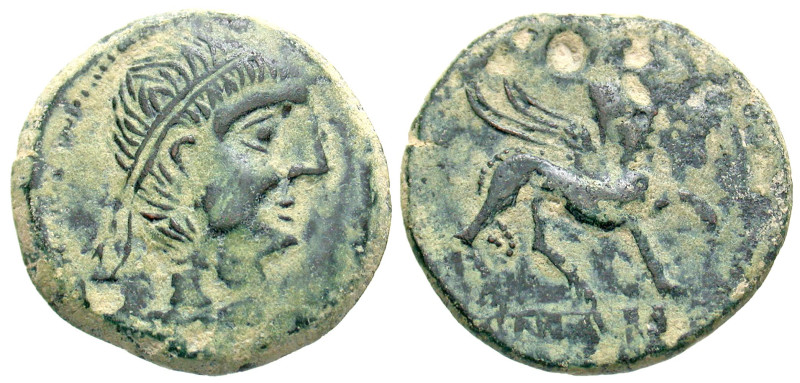 "Iberia, Kastilo. Early 2nd century B.C. AE 27 (27.6 mm, 13.05 g, 5 h). Diademed...