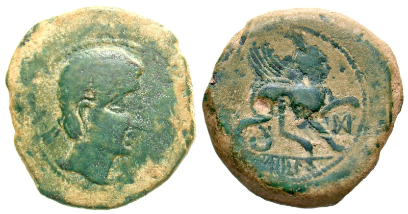 "Iberia, Kastilo. Early 2nd century B.C. AE 34 (34.5 mm, 26.36 g, 11 h). Diademe...