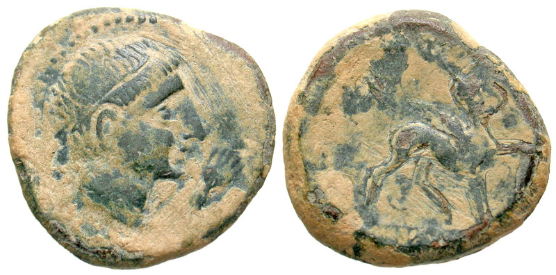"Iberia, Kastilo. Late 2nd century B.C. AE 28 (28.6 mm, 16.87 g, 6 h). Diademed ...