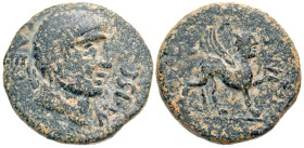 "Iberia, Kastilo. Early 1st century B.C. AE 26 (26.8 mm, 13.56 g, 3 h). C AEL - M ISC, Bare male head right / M FVL, Spinx standing right, forepaw rai...