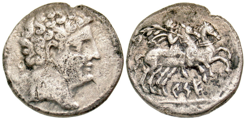 "Iberia, Kese. Ca. 150-100 B.C. AR denarius (18.8 mm, 3.65 g, 10 h). Bare beardl...