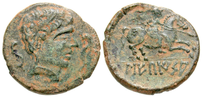 "Iberia, Sekaisa. Ca. 100 B.C. AE 24 (24.5 mm, 7.74 g, 10 h). Bare male head rig...