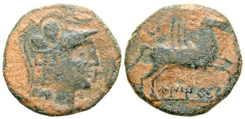 "Iberia, Untikesken (Emporion). Late 2nd century B.C. AE as (27.3 mm, 10.33 g, 8...