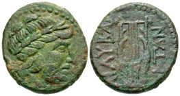 "Sicily, Lilybaion. Ca. 200-150 B.C. AE hemilitron (23.6 mm, 7.61 g, 12 h). Laureate head of Apollo right / ΛIΛΥΥBAI-ITAN, kithara. BAR Issue 1; CNS 1...