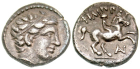 "Macedonian Kingdom. Philip II. 359-336 B.C. AR 1/5 tetradrachm (13.2 mm, 2.49 g, 4 h). Amphipolis, ca. 323/2-315 B.C. Head of Apollo right, wearing t...