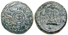 "Macedonian Kingdom. Time of Alexander III - Philip III. Ca. 325-310 B.C. AE unit (16.4 mm, 4.91 g). Uncertain Macedonian mint. Macedonian shield with...