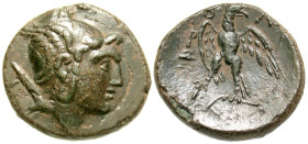 "Macedonian Kingdom. Perseus. 179-168 B.C. AE 21 (21.6 mm, 6.66 g, 11 h). Pella or Amphipolis. Helmeted head of Perseus right, harpa over shoulder / B...