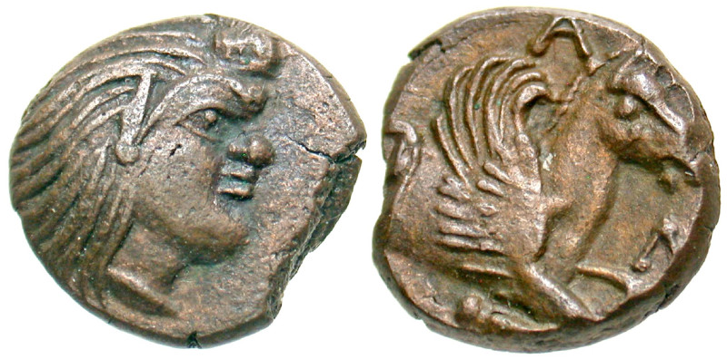 "Cimmerian Bosporos, Pantikapaion. Circa 310-303 B.C. AE 14 (14.4 mm, 2.98 g, 12...