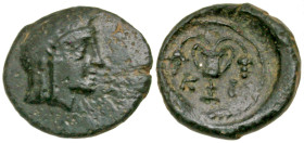 "Bithynia, Kios. Ca. 300 B.C. AE 12 (12,2 mm, 1.38 g, 9 h). Head of Mithras right, wearing a laureate tiara / KI, kantharos with two grape vines; all ...