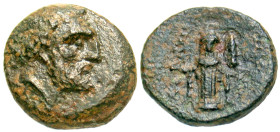 "Mysia, Astyra. Tissaphernes. Satrap, ca. 400-395 B.C. AE 12 (12.3 mm, 1.61 g, 11 h). Bearded head to right; [TIΣΣΑ] below / ;AΣTYPH, Cult statue of A...