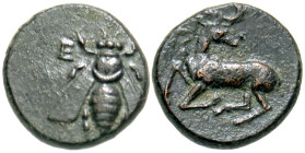 "Ionia, Ephesos. Ca. 390-320/00 B.C. 12.9 mm, 2.06 g, 12 h). Uncertain magistrate. E-[Φ], bee / Sstag kneeling to left, head reverted to right. Cf. SN...