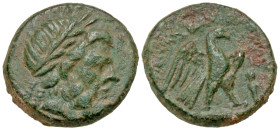 "Lydia, Tralleis. 2nd-1st centuries B.C. AE 22 (21.7 mm, 10.71 g, 12 h). Laureate head of Zeus right / TPAΛΛIANΩN, eagle standing right on thunderbolt...