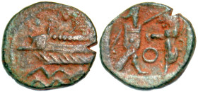 "Phoenicia, Sidon. Baalshallim II. Ca. 401-366 B.C. AR 1/16 shekel (10 mm, .61 g, 3 h). Phoenician galley to left; Phoenician B above, waves below / P...