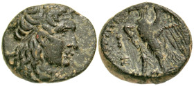 "Ptolemaic Kingdom. Ptolemy I Soter. As King, 305-282 B.C. AE hemiobol (16 mm, 3.82 g, 12 h). Tyre mint, Struck 305-294 B.C. Head of deified Alexander...