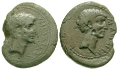 "Mysia, Parium. Augustus, with Agrippa. 27 B.C.-A.D. 14 AE 28 (28.3 mm, 10.75 g, 12 h). IMP CAESAR DIVI F C G I P, bare head of Augustus right / M AGR...