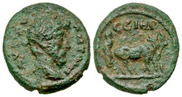 "Mysia, Parium. Antoninus Pius. A.D. 138-161. AE 16 (16 mm, 2.10 g, 12 h). ANTONINVS AVGRev: C G I H P.Founder plowing with yoke of oxen right., laure...