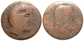"Syrtica, Sabratha. Struck under Tiberius. A.D. 14-37. AE 29 (29.1 mm, 12.25 g, 11 h). Struck ca. A.D. 8-14. Laureate head of Baal-Melqart right, [SBR...