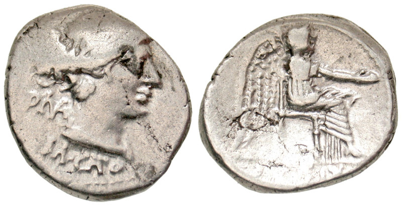 "M. Porcius Cato. 89 B.C. AR denarius (18.8 mm, 3.79 g, 5 h). Rome mint, Struck ...