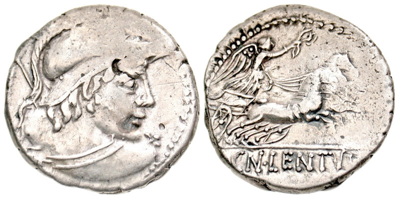 "Cn. Lentulus. 87 B.C. AR denarius (18.8 mm, 3.77 g, 9 h). Rome mint, Struck 87 ...