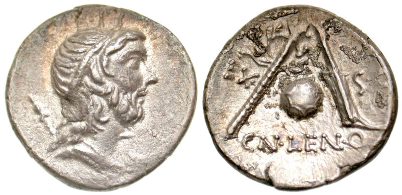 "Cn. Cornelius P.f. Lentulus Marcellinus. 76-75 B.C. AR denarius (19 mm, 3.59 g,...