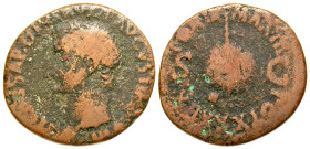 "Tiberius. A.D. 14-37. AE as (27.9 mm, 9.89 g, 8 h). Rome mint, Struck A.D. 36-37. Laureate head of Tiberius left / Rudder placed vertically across ba...