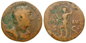 "Hadrian. A.D. 117-138. AE sestertius (33.94 mm, 23.05 g, 6 h). Rome mint, struck A.D. 120-122. IMP CAESAR TRAIANVS HADRIANVS AVG, laureate, draped an...