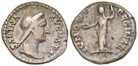 "Sabina. Augusta, A.D. 128-136/7. AR denarius (17.5 mm, 3.17 g, 6 h). Rome mint, struck A.D. 134-136. SABINA AVGVSTA, diademed and draped bust right /...